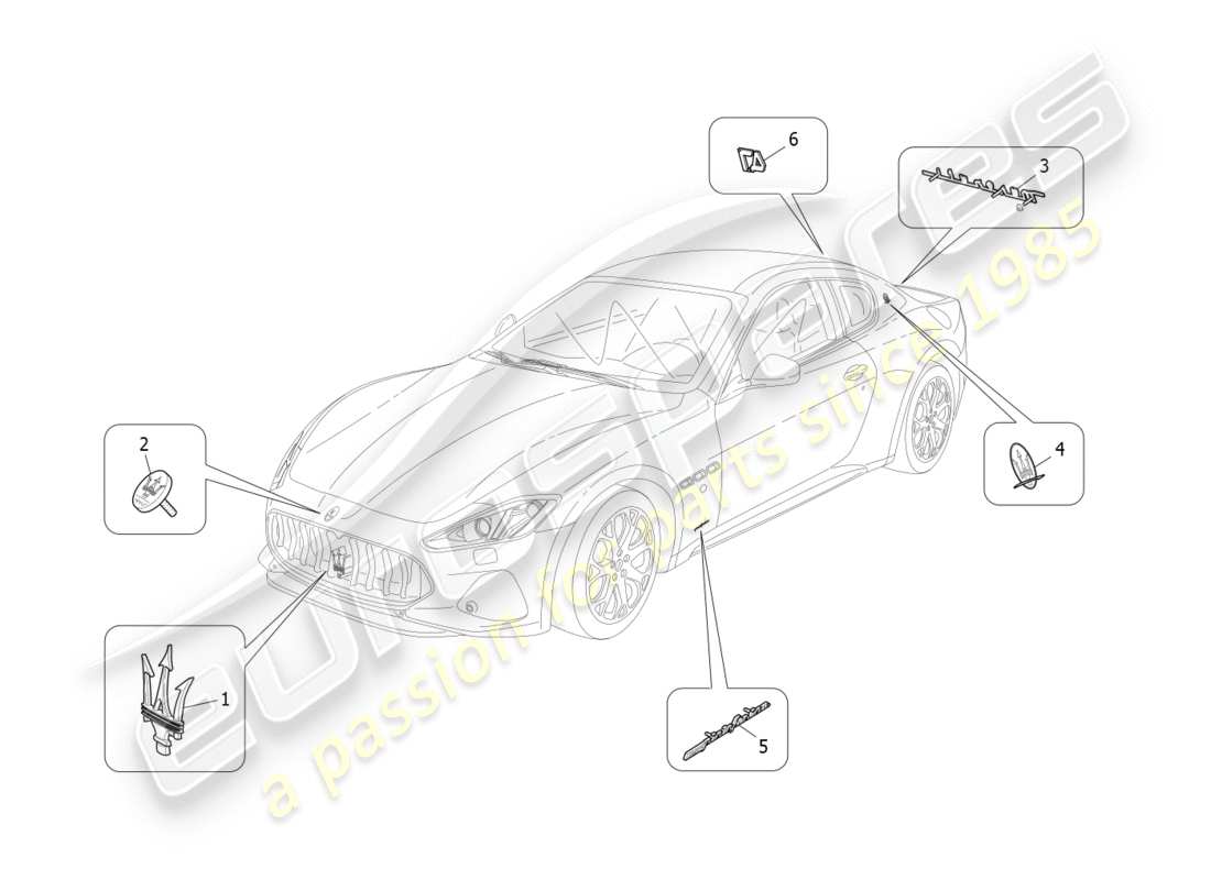 Maserati GRANTURISMO S (2018) trims, brands and symbols Part Diagram
