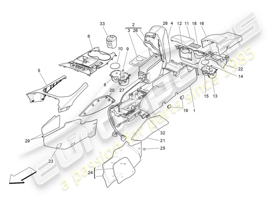 Maserati GRANTURISMO S (2018) accessory console and centre console Part Diagram