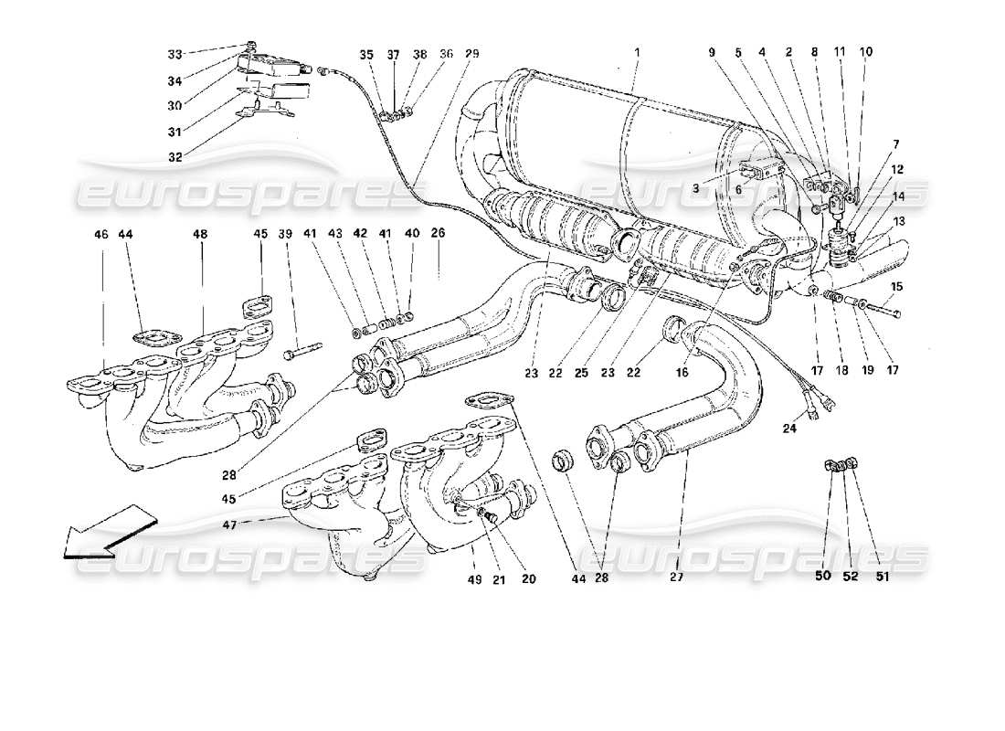 Ferrari 512 M Exhaust System -Not for USA, CDN, AUS, CH- Part Diagram