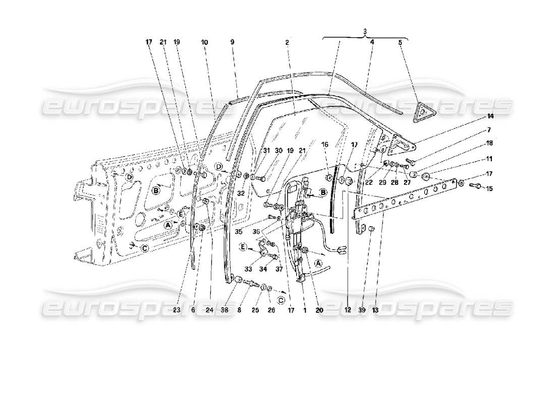 Ferrari 512 M Door - Power Window Part Diagram