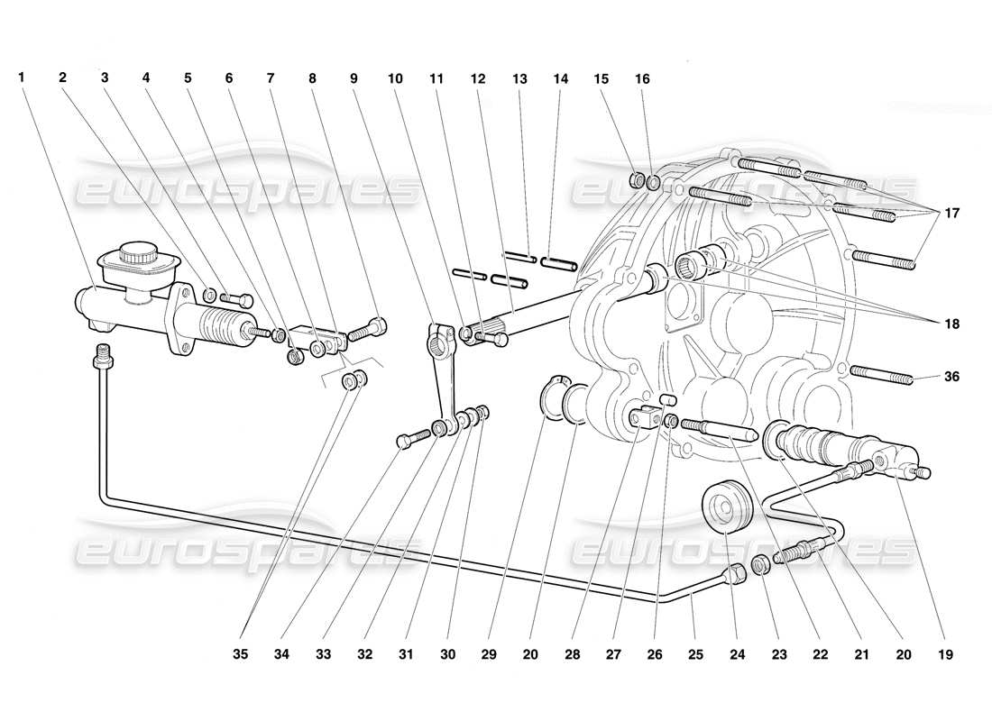 Lamborghini Diablo VT (1994) Clutch Control Levers Parts Diagram