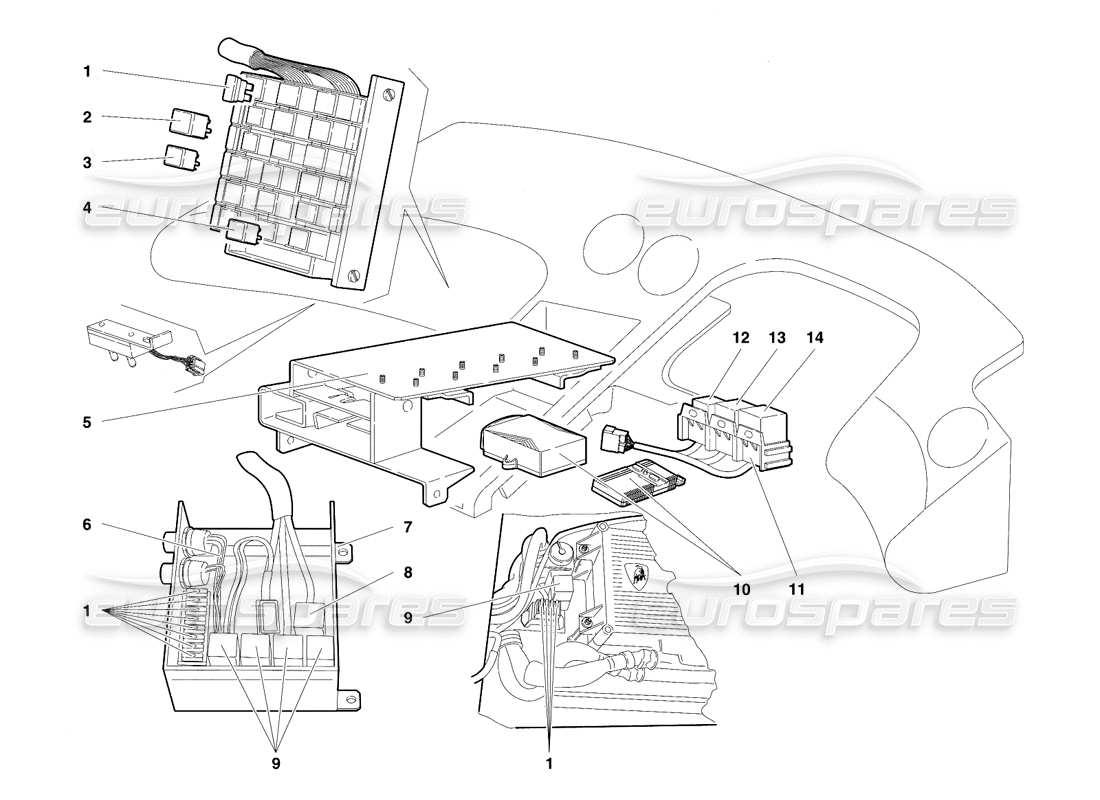 Lamborghini Diablo VT (1994) electrical system (Valid for RH D. Version - April 1994) Parts Diagram