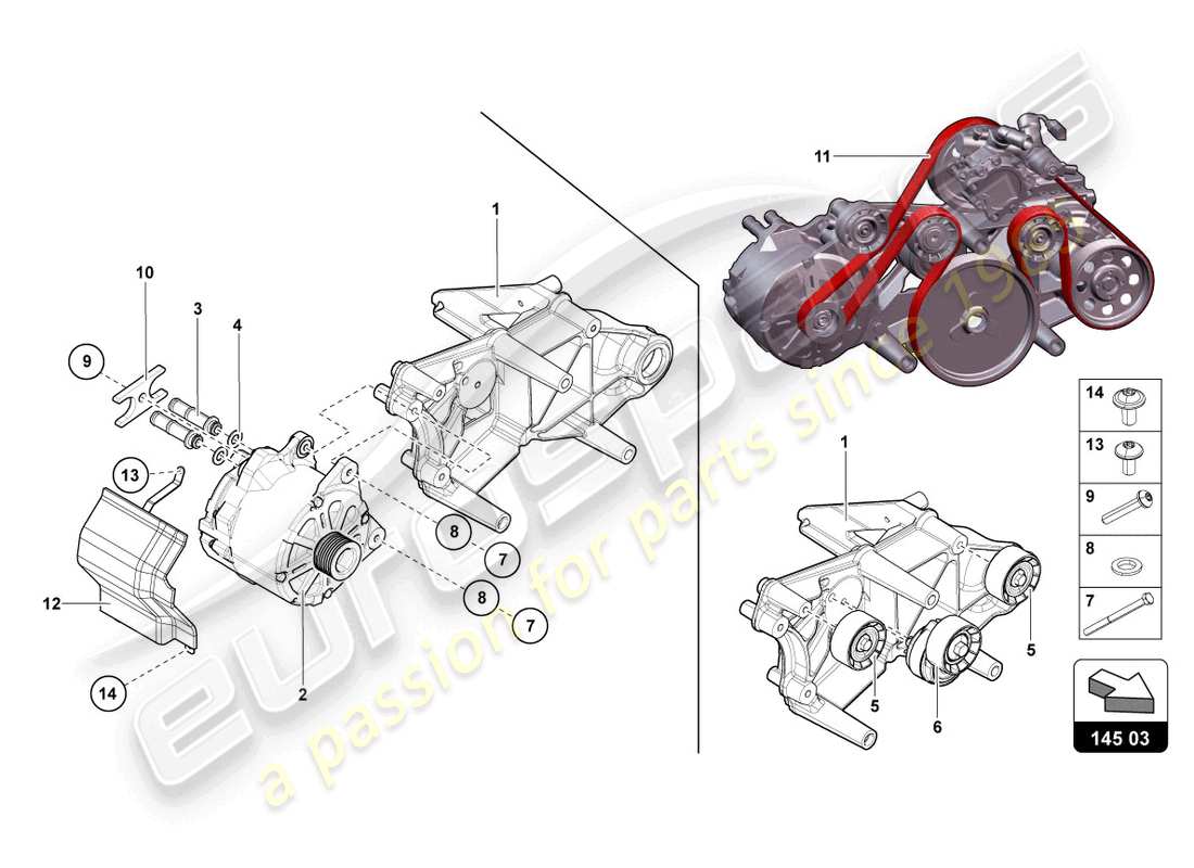 Lamborghini LP700-4 COUPE (2014) ALTERNATOR AND SINGLE PARTS Part Diagram