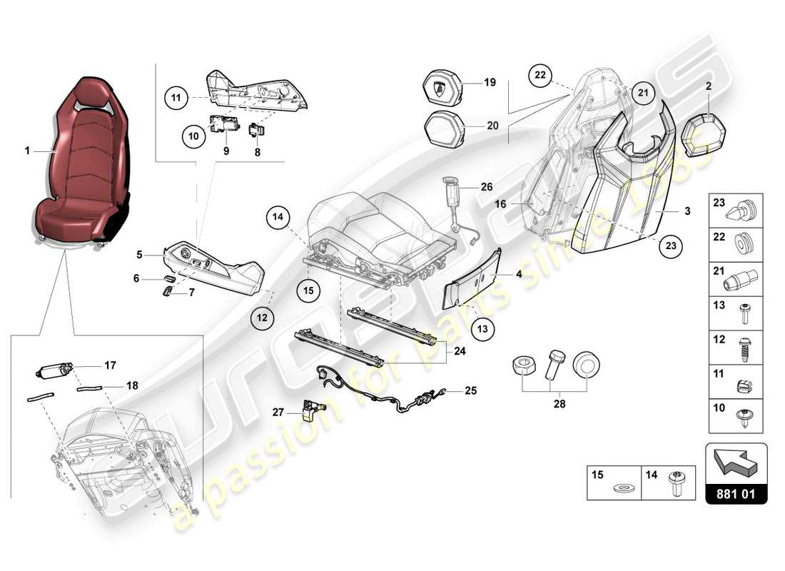 Lamborghini LP700-4 COUPE (2014) COMFORT SEAT Part Diagram