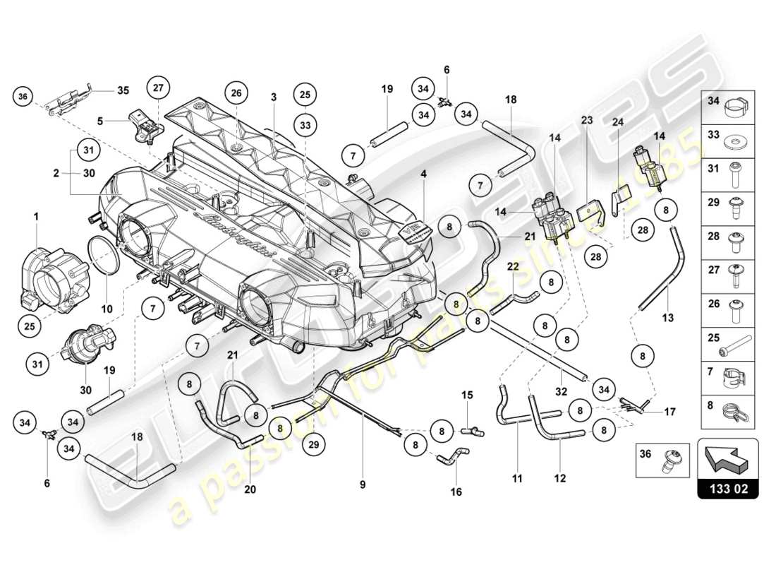 Lamborghini LP700-4 COUPE (2015) INTAKE MANIFOLD Part Diagram