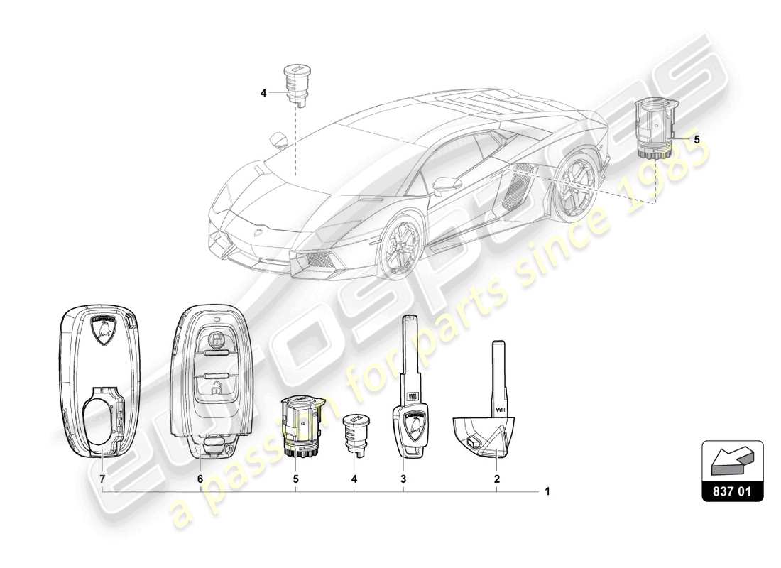 Lamborghini LP700-4 COUPE (2015) LOCK CYLINDER WITH KEYS Part Diagram