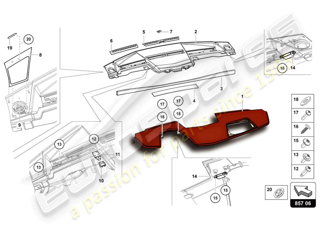 Lamborghini LP700-4 COUPE (2015) INSTRUMENT PANEL Part Diagram