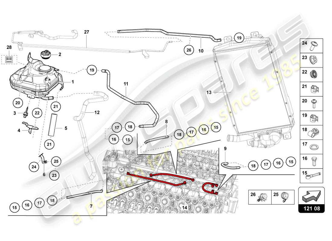 Lamborghini LP700-4 COUPE (2017) FLUID TANK WITH COOLANT LEVEL INDICATOR Part Diagram