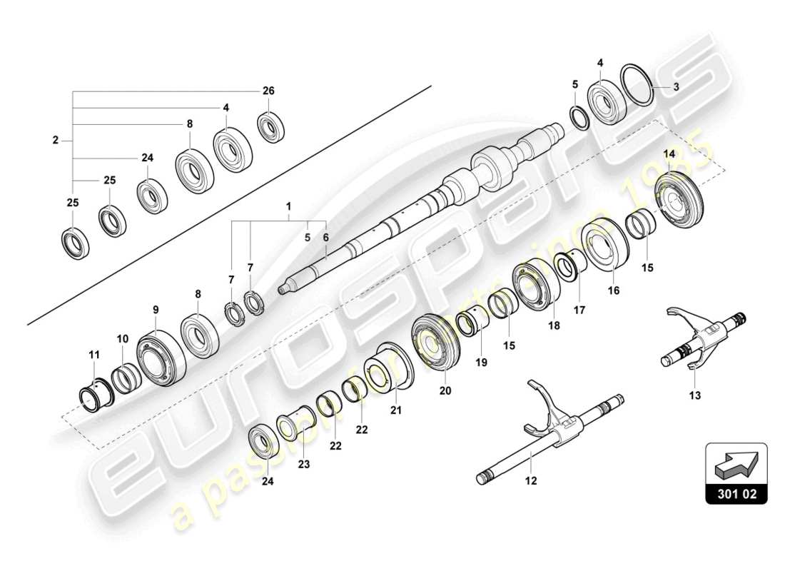 Lamborghini LP700-4 ROADSTER (2014) REDUCTION GEARBOX SHAFT Part Diagram