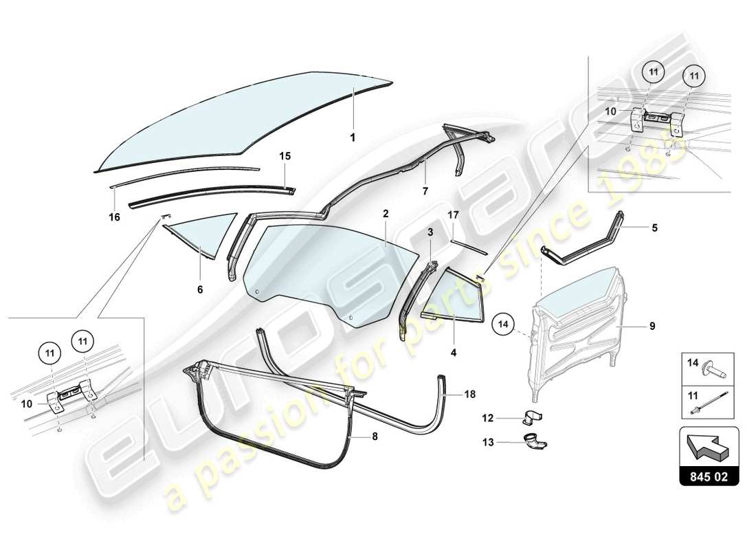 Lamborghini LP700-4 ROADSTER (2015) WINDOW GLASSES Part Diagram