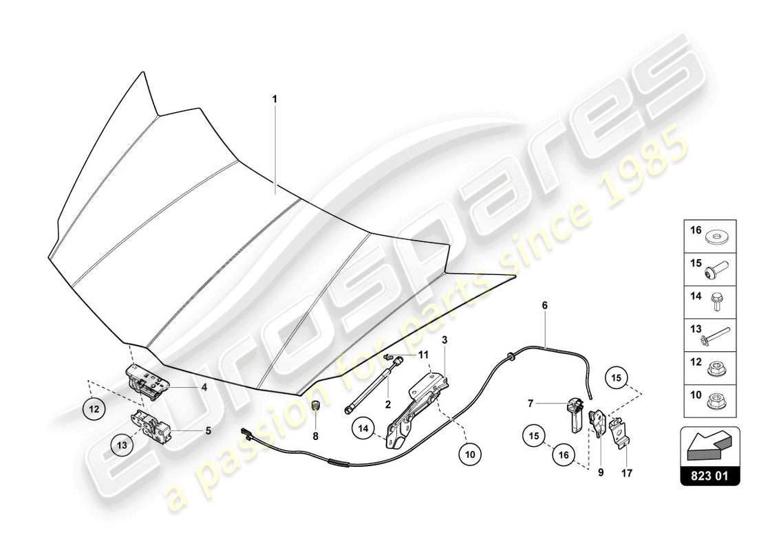 Lamborghini LP700-4 ROADSTER (2016) BONNET FRONT Parts Diagram
