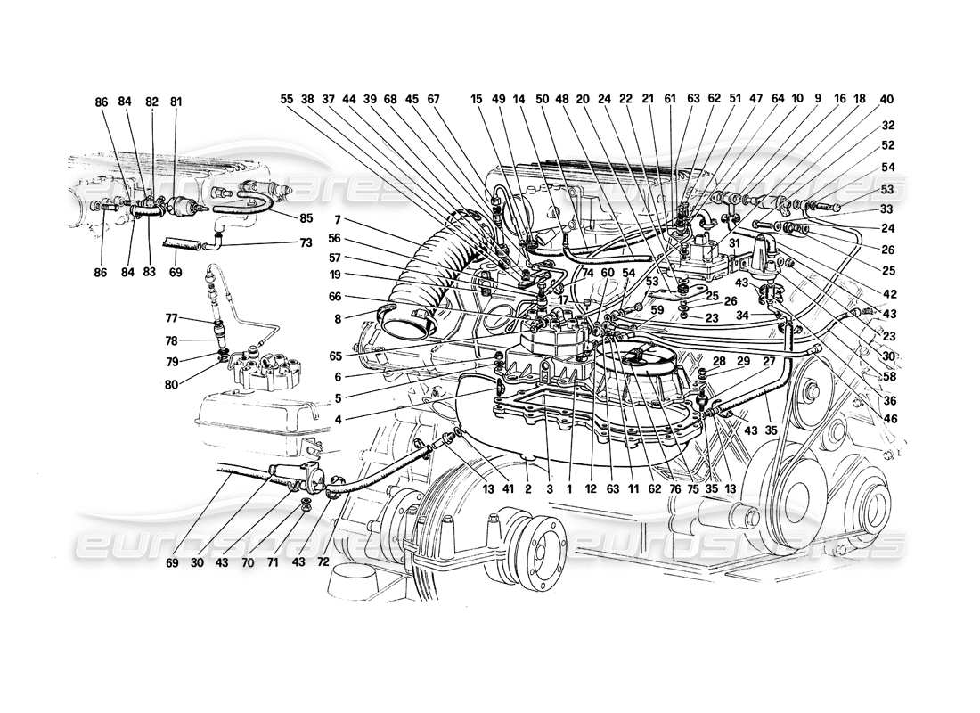 Ferrari 308 Quattrovalvole (1985) fuel injection system - fuel distributors, lines Part Diagram