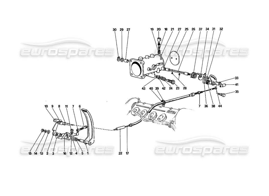 Ferrari 308 Quattrovalvole (1985) Throttle Housing and Linkage Part Diagram