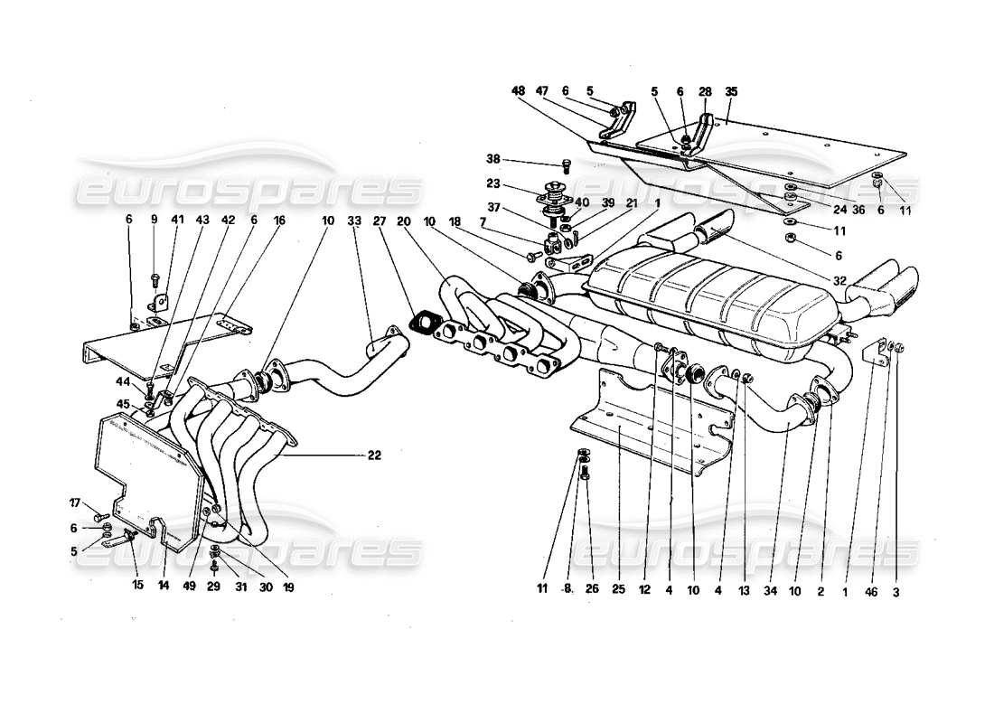 Ferrari 308 Quattrovalvole (1985) Exhaust System Part Diagram