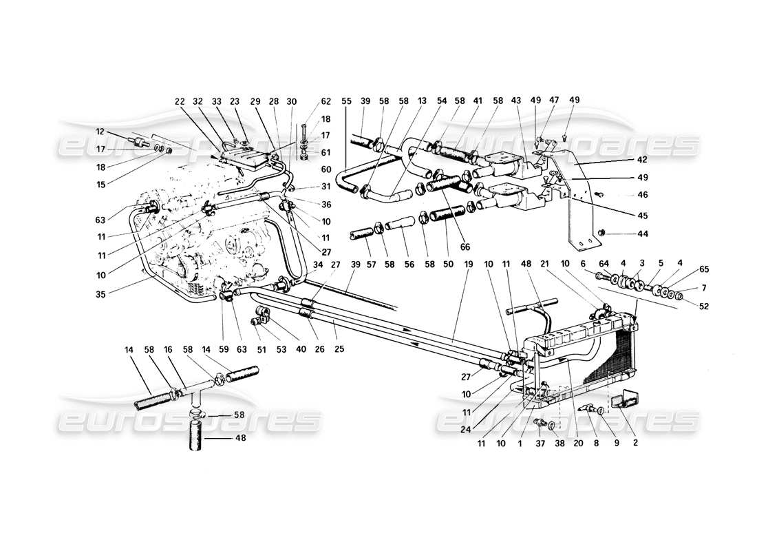 Ferrari 308 Quattrovalvole (1985) Cooling System Part Diagram