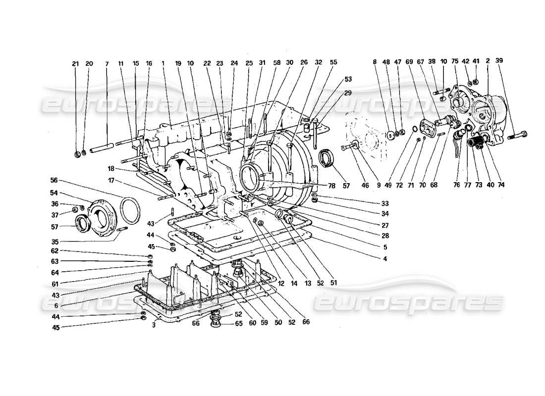 Ferrari 308 Quattrovalvole (1985) Gearbox - Differential Housing and Oil Sump Part Diagram