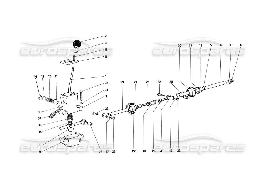 Ferrari 308 Quattrovalvole (1985) Outside Gearbox Controls Part Diagram