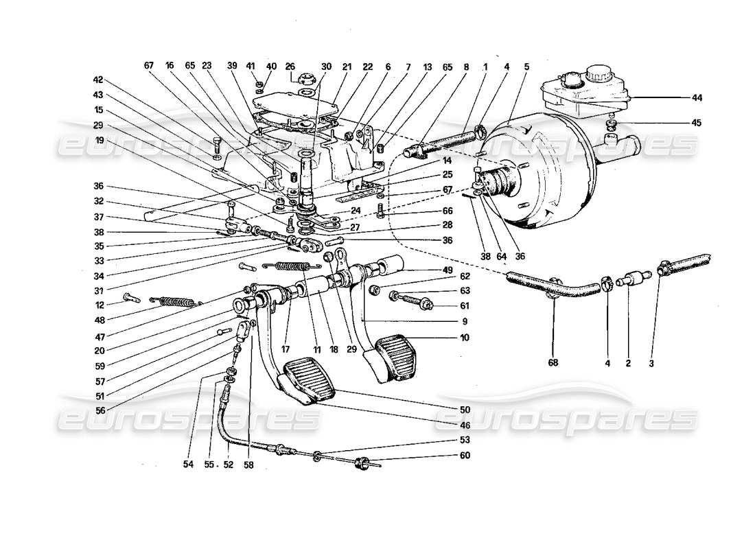 Ferrari 308 Quattrovalvole (1985) Pedal Board - Brake and Clutch Controls Part Diagram