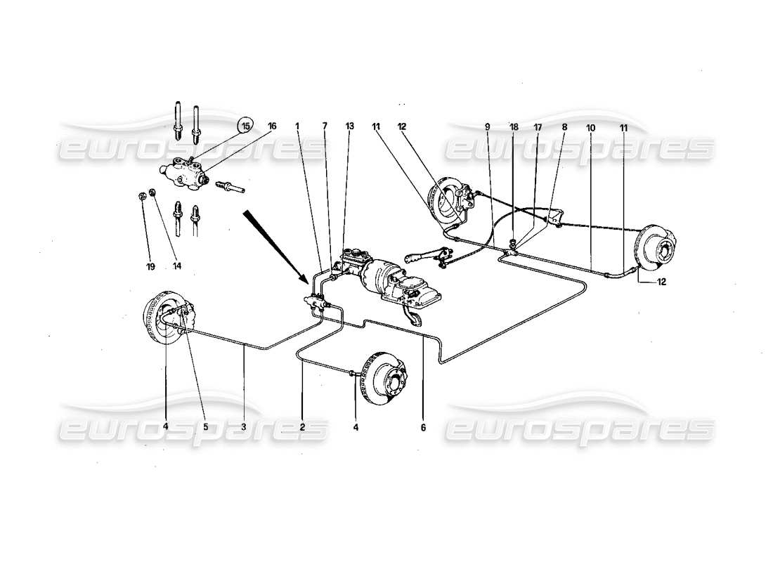 Ferrari 308 Quattrovalvole (1985) Brake System Part Diagram