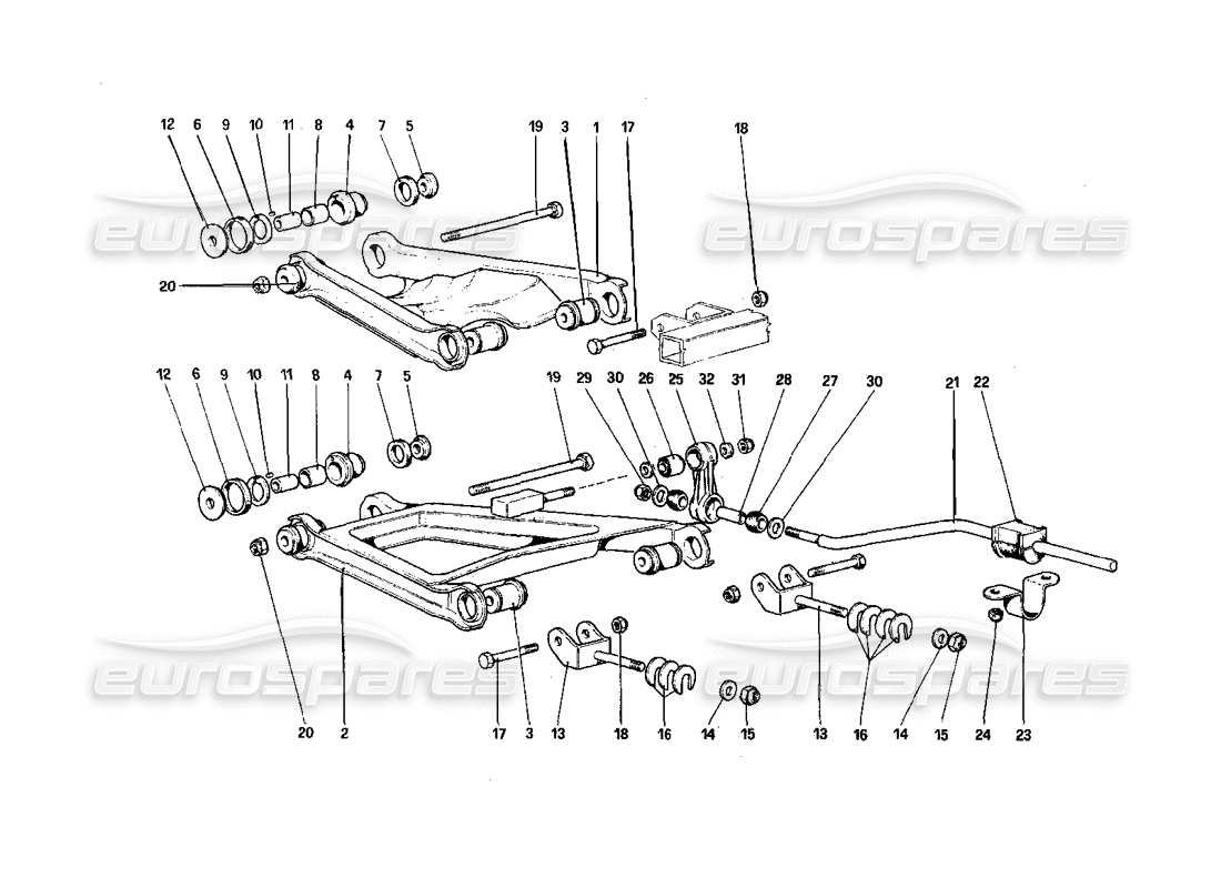 Ferrari 308 Quattrovalvole (1985) Rear Suspension - Wishbones Part Diagram