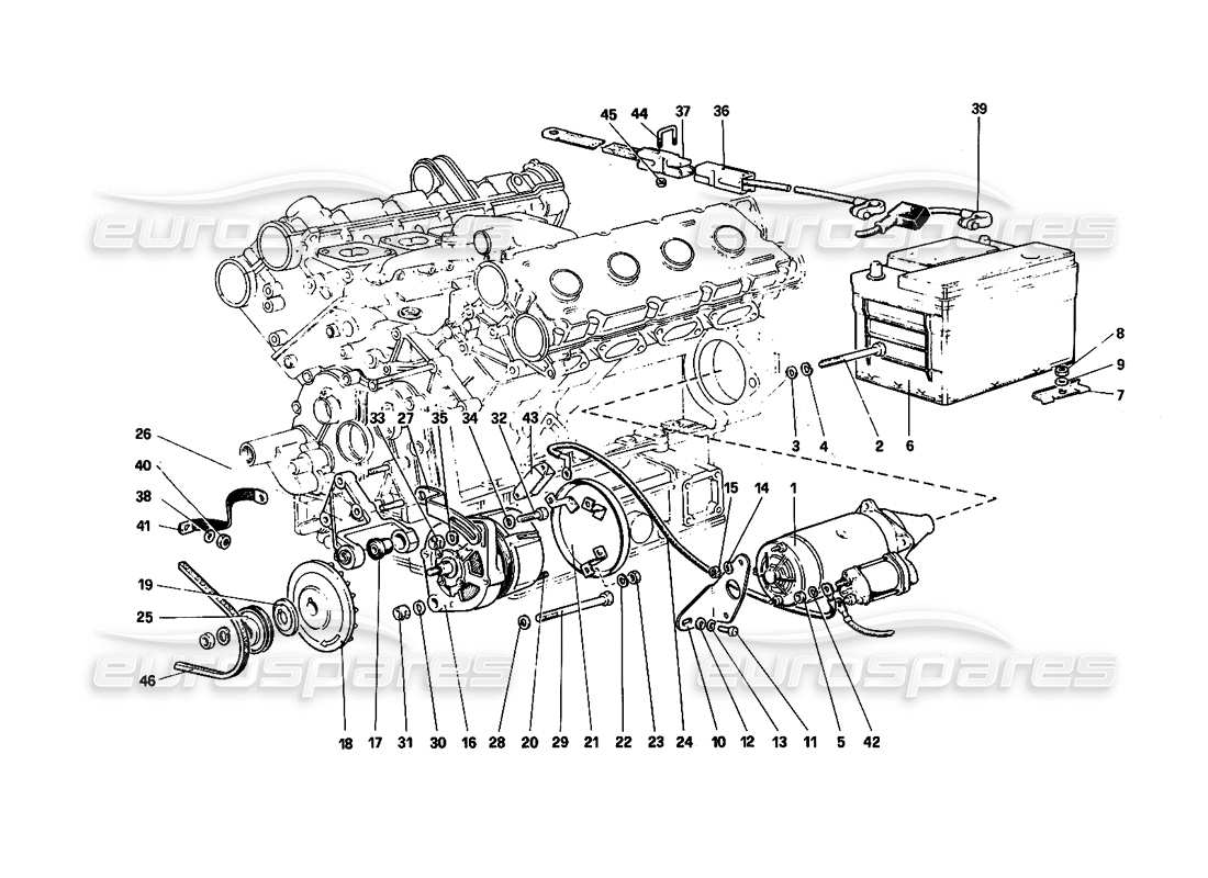 Ferrari 308 Quattrovalvole (1985) Electric Generating System (Engine With Single Belt) Part Diagram