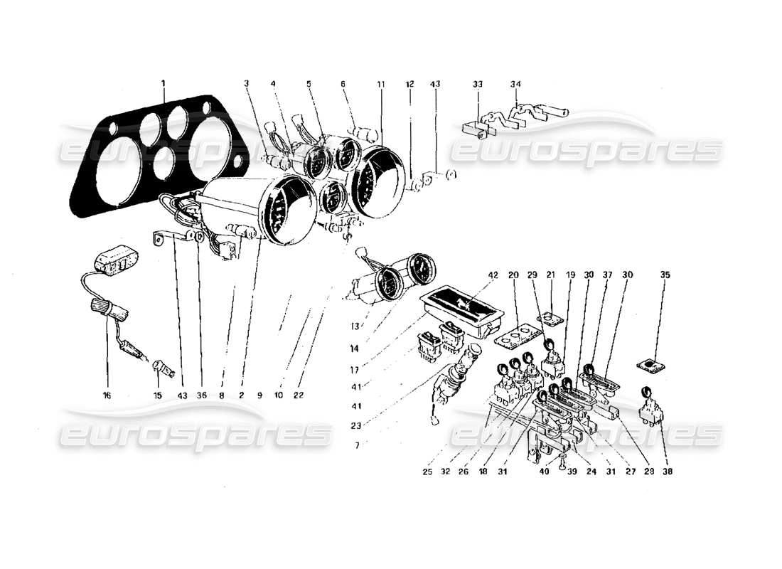 Ferrari 308 Quattrovalvole (1985) Instruments and Accessories Part Diagram
