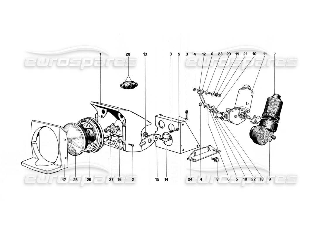 Ferrari 308 Quattrovalvole (1985) Lights Lifting Device and Headlights Part Diagram