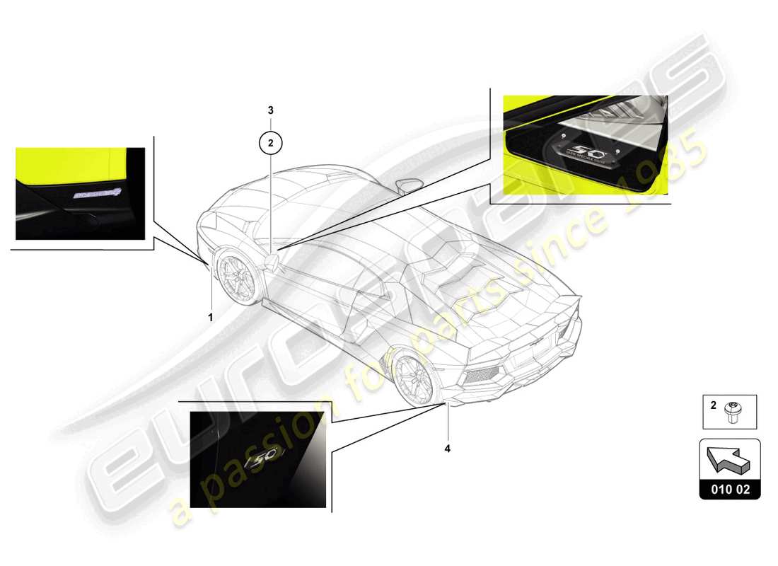 Lamborghini LP720-4 Roadster 50 (2015) type plates Part Diagram