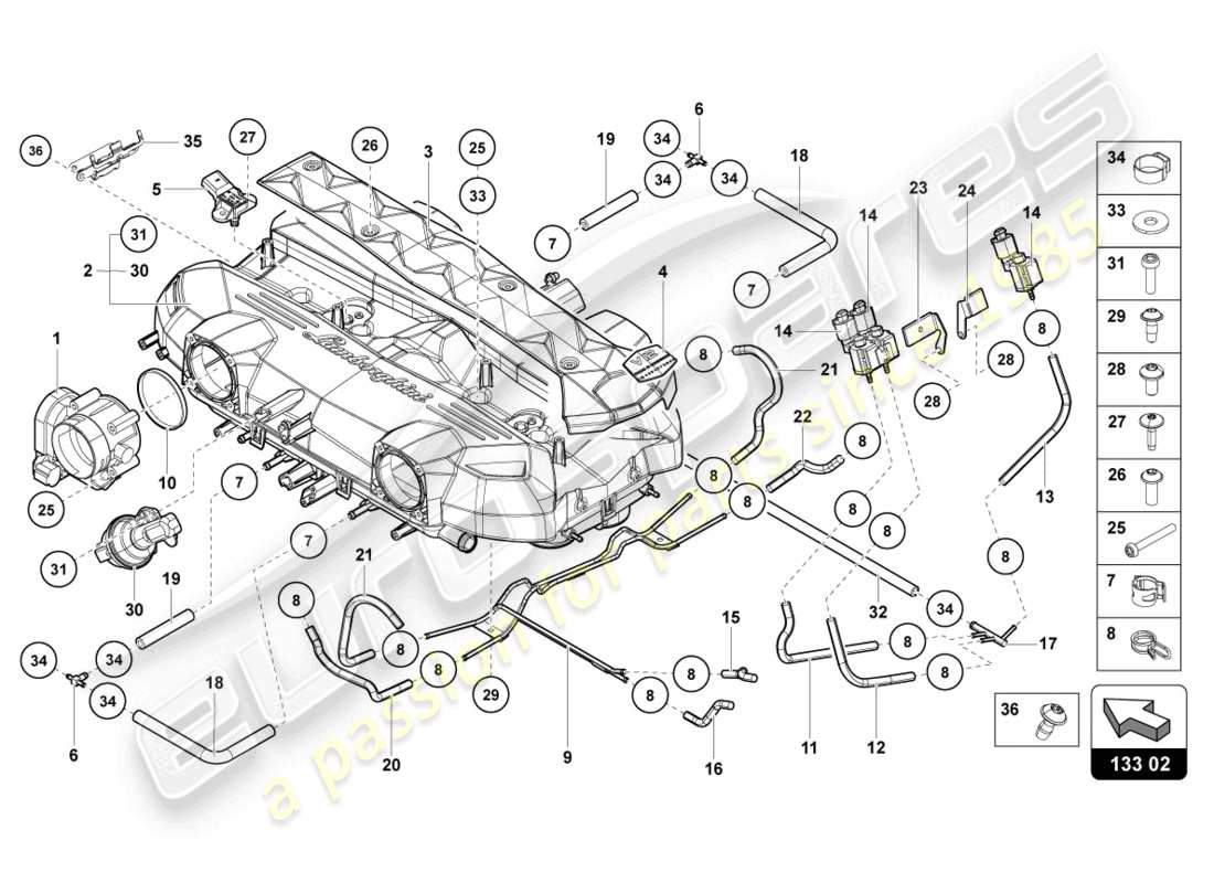 Lamborghini LP740-4 S COUPE (2019) INTAKE MANIFOLD Part Diagram