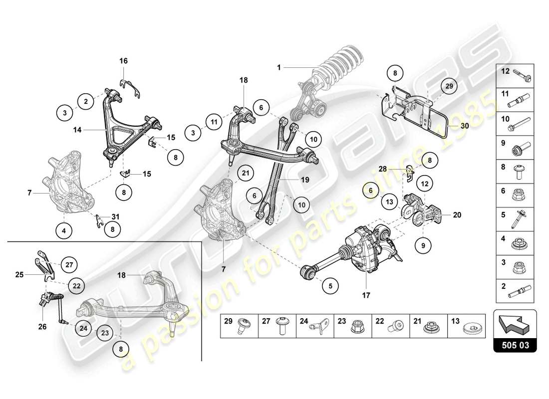 Lamborghini LP740-4 S ROADSTER (2019) SUSPENSION REAR Part Diagram