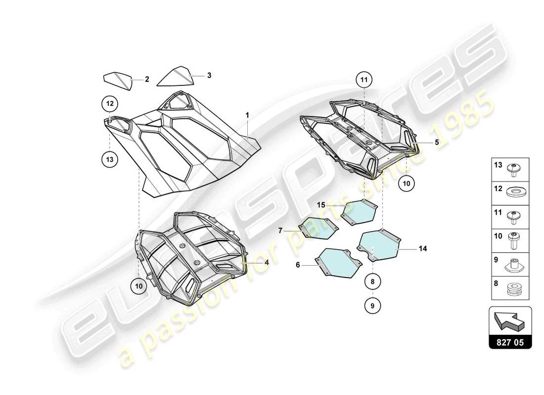 Lamborghini LP740-4 S ROADSTER (2019) ENGINE COVER WITH INSP. COVER Part Diagram