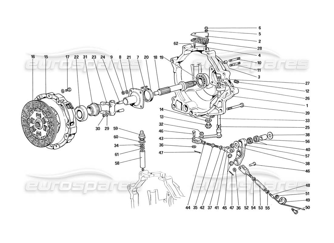 Ferrari 328 (1988) Clutch and Controls Part Diagram
