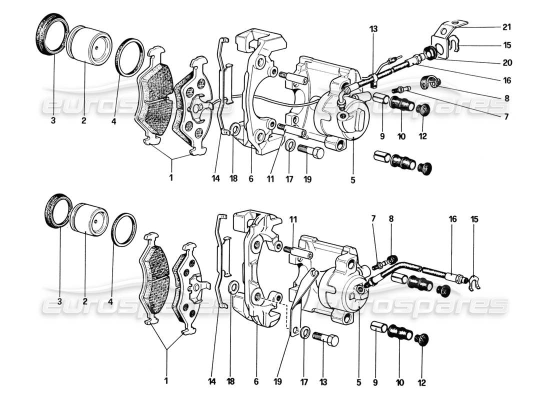 Ferrari 328 (1988) Calipers for Front and Rear Brakes Part Diagram