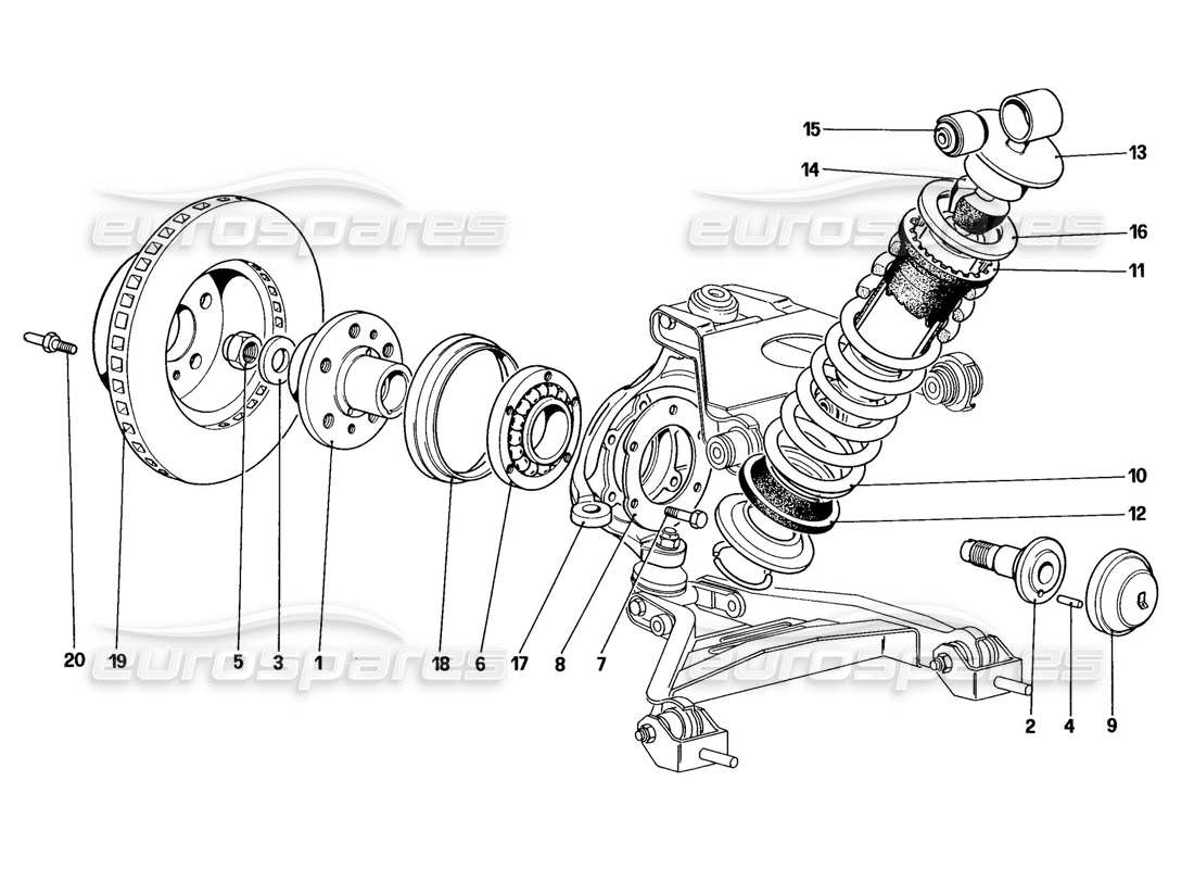 Ferrari 328 (1988) Front Suspension - Shock Absorber and Brake Disc (Up To Car No. 76625) Part Diagram