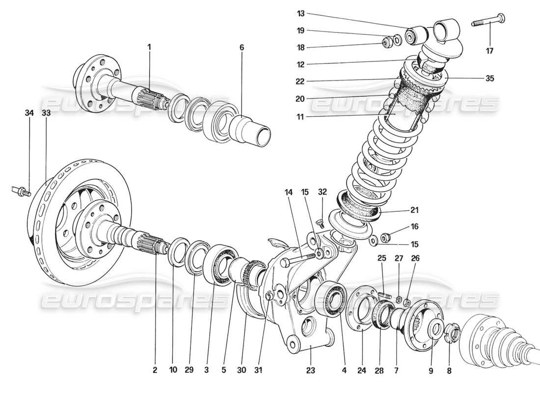 Ferrari 328 (1988) Rear Suspension - Shock Absorber and Brake Disc (Starting From Car No. 76626) Part Diagram