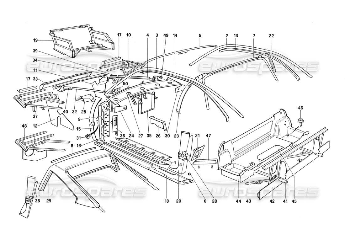 Ferrari 328 (1988) Body Shell - Inner Elements (Not for AUS - US - SA - J - CH87 - CH88) Part Diagram