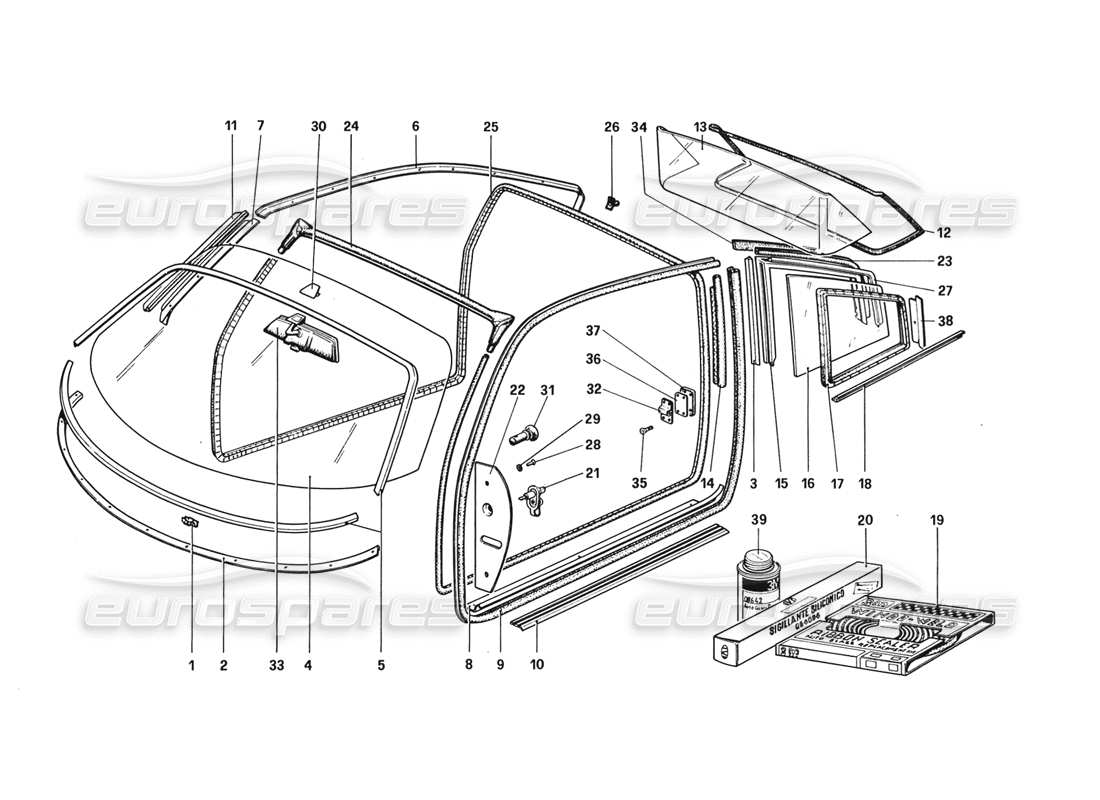 Ferrari 328 (1988) Glasses Part Diagram