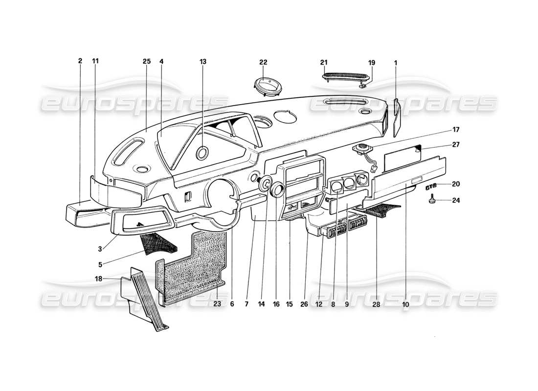 Ferrari 328 (1988) Instruments Panel (From Car No. 71597) Part Diagram
