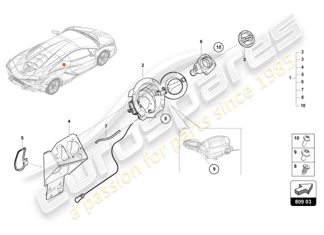 Lamborghini Sian (2020) FUEL FILLER NECK Part Diagram