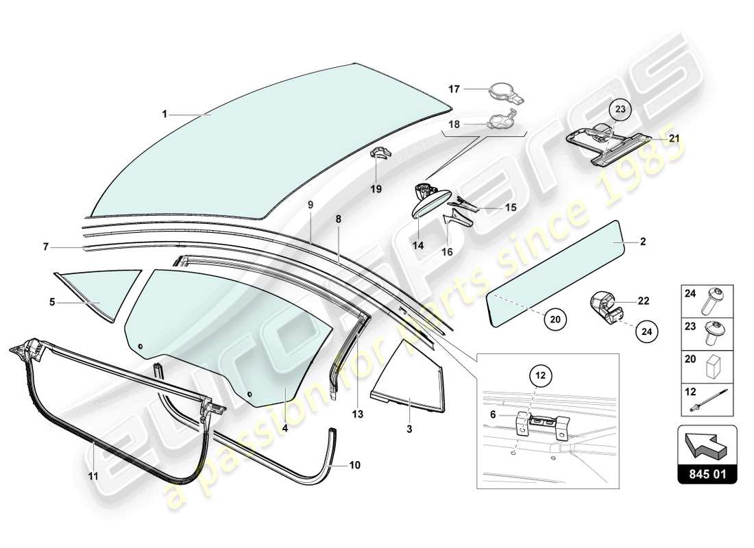 Lamborghini Sian (2020) WINDOW GLASSES Part Diagram