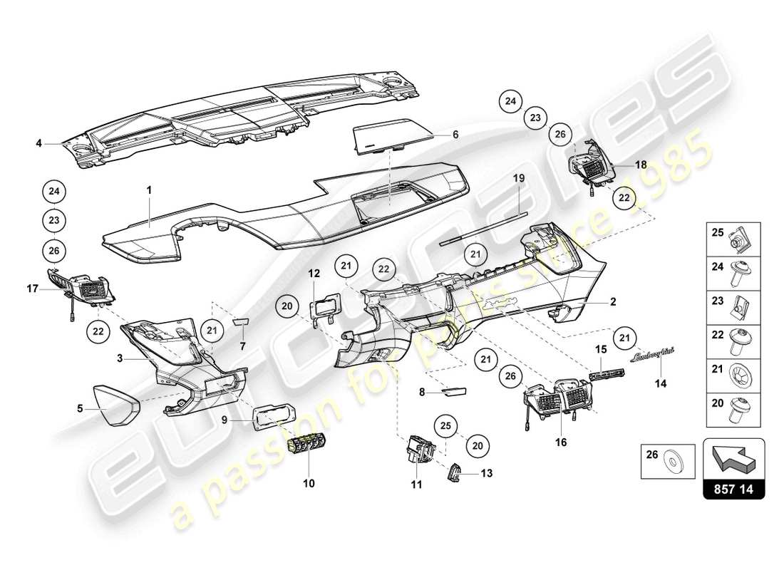 Lamborghini Sian (2020) DASHBOARD Part Diagram