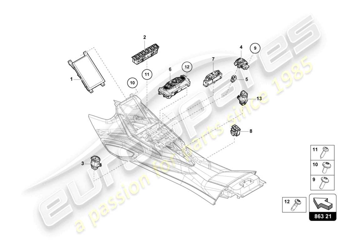 Lamborghini Sian (2020) SWITCH UNIT TUNNEL Part Diagram