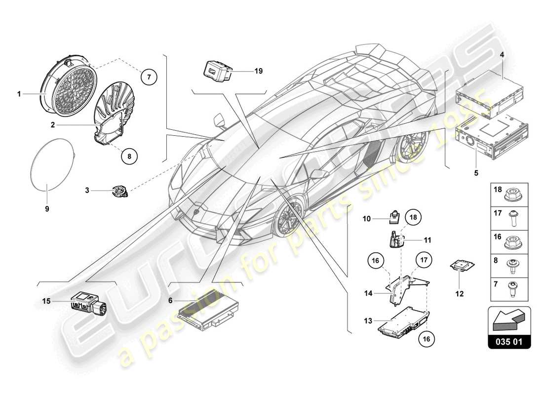 Lamborghini Sian (2021) radio unit Part Diagram