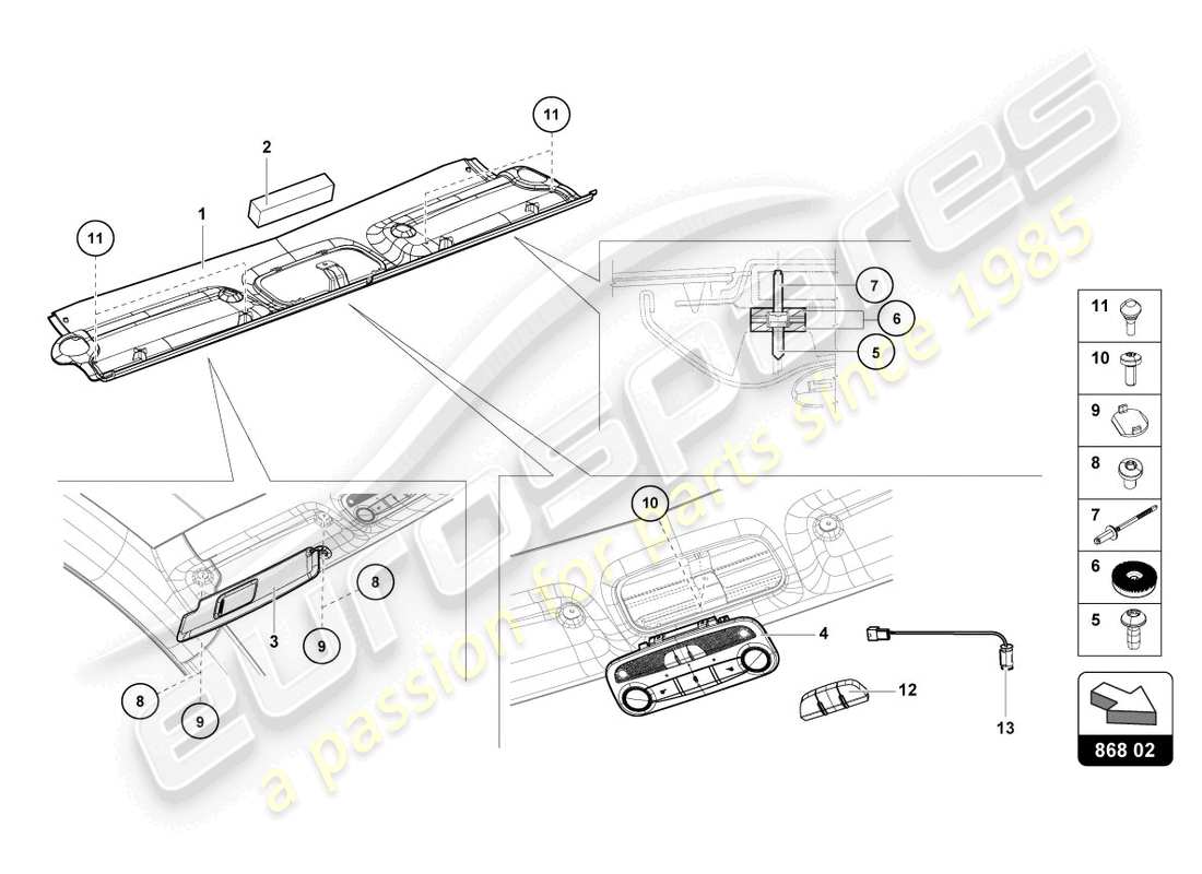 Lamborghini LP750-4 SV COUPE (2017) ROOF FRAME TRIM Part Diagram