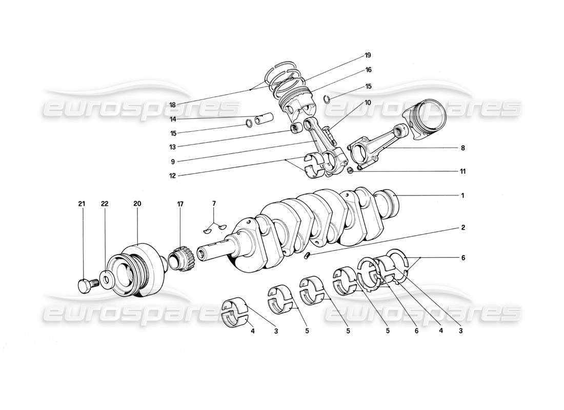 Ferrari Mondial 3.0 QV (1984) crankshaft - connecting rods and pistons Parts Diagram