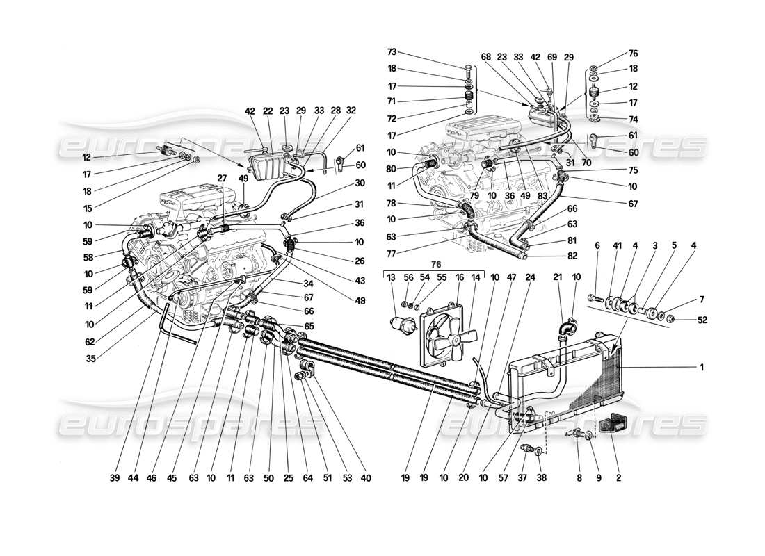 Ferrari Mondial 3.0 QV (1984) Cooling System Part Diagram