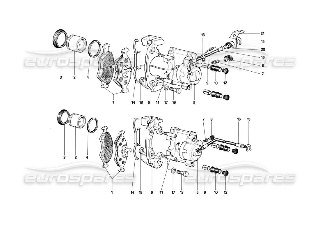 Ferrari Mondial 3.0 QV (1984) Calipers for Front and Rear Brakes (Valid for RHD-for LHD From Chassis No. 43013) Part Diagram