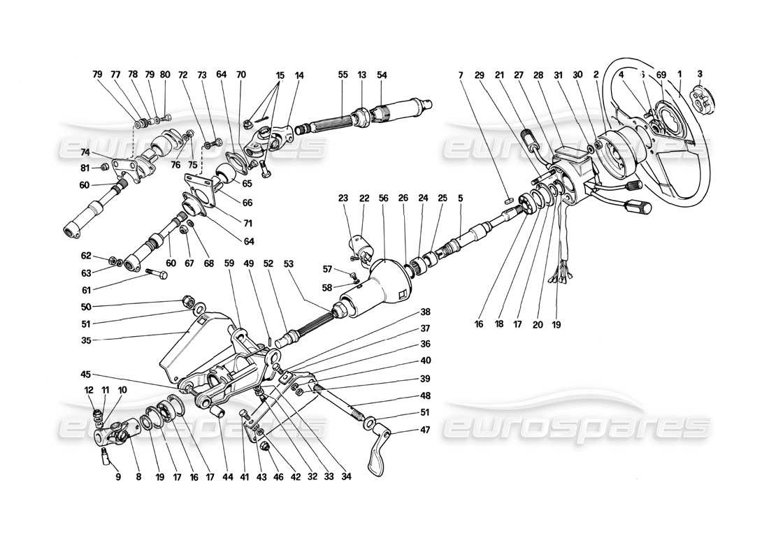 Ferrari Mondial 3.0 QV (1984) Steering Culumn Part Diagram