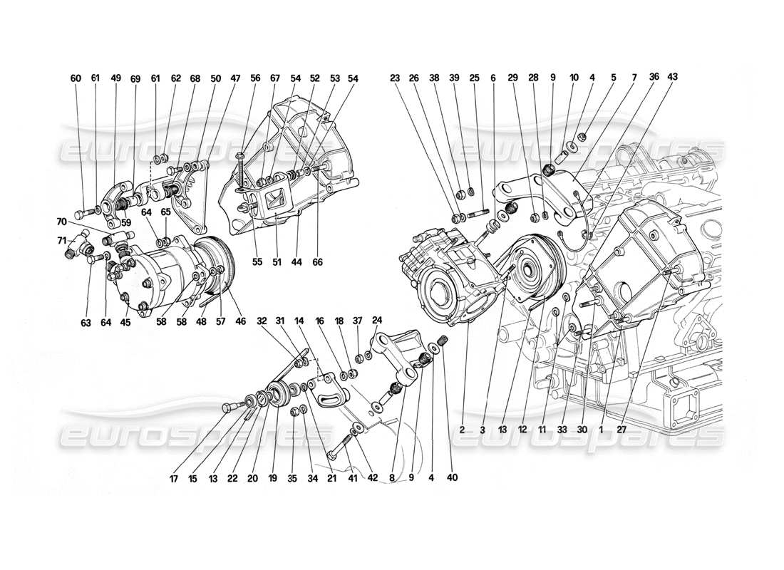 Ferrari Mondial 3.0 QV (1984) Air Conditioning Compressor and Controls Part Diagram