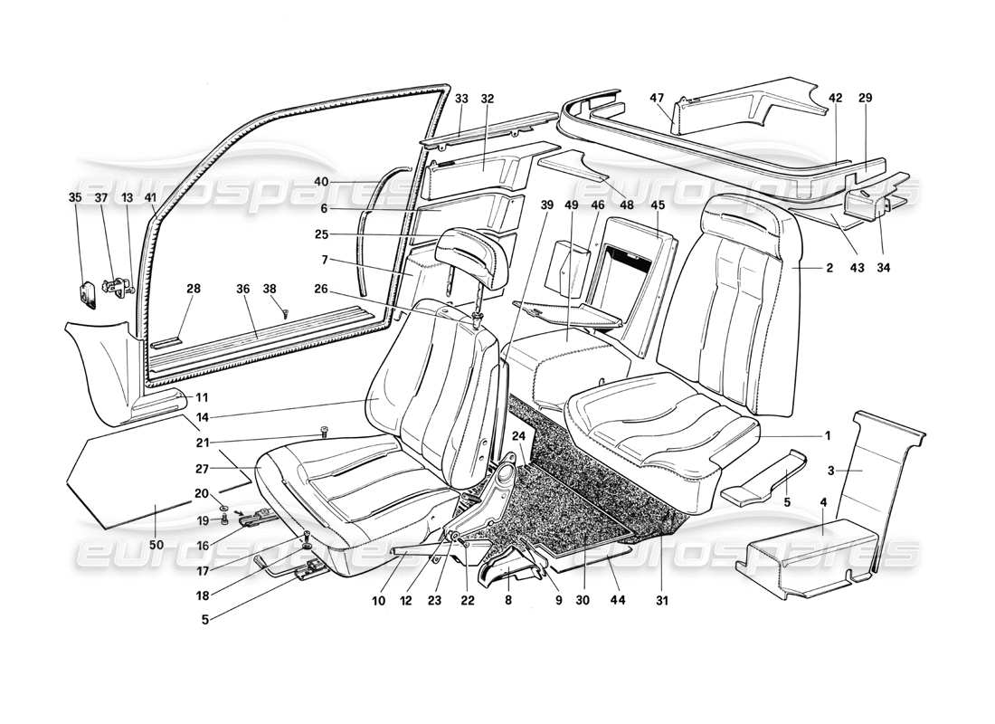 Ferrari Mondial 3.0 QV (1984) Seats - Quattrovalvole Part Diagram